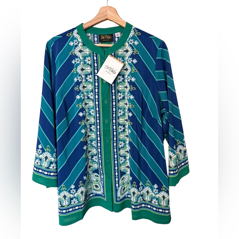 NWT BOB MACKIE Wearable Art Button Down Blouse